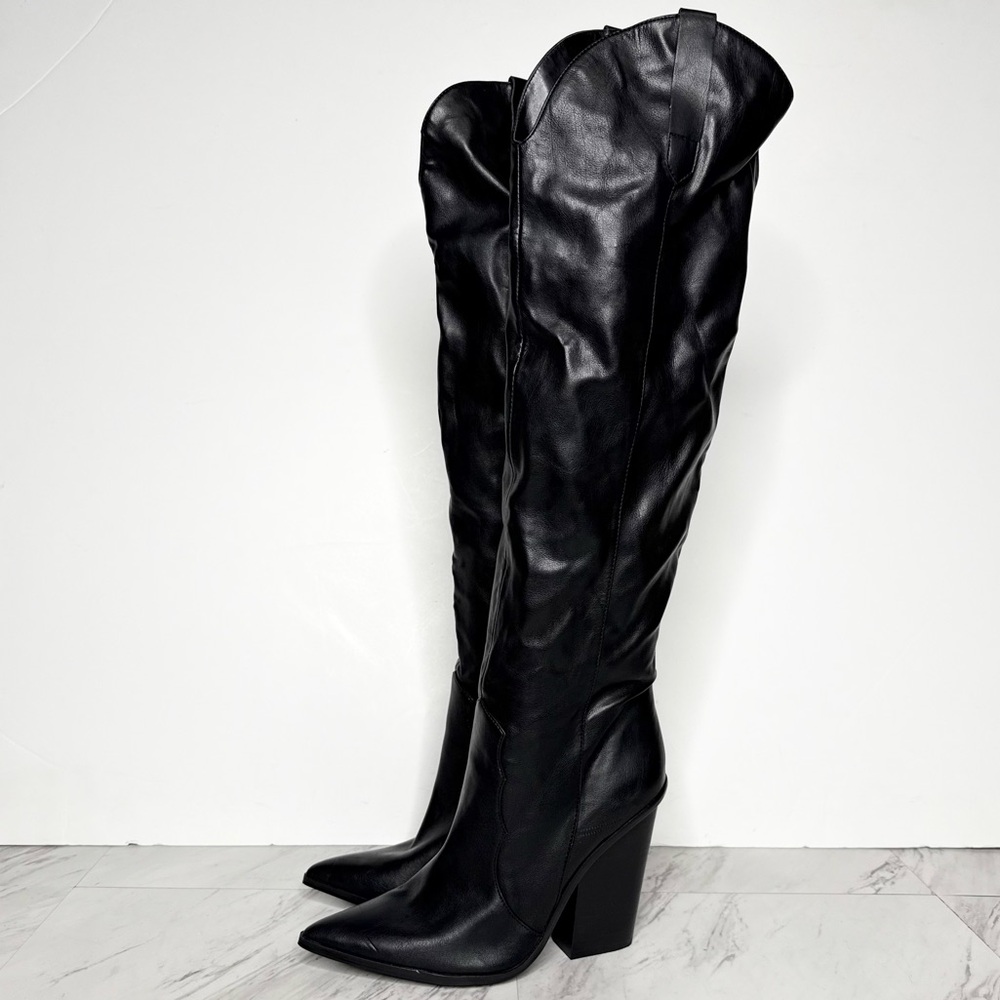 Steve Madden Ranger Black Pointed Toe Western Tall Boot 6 1/2 M